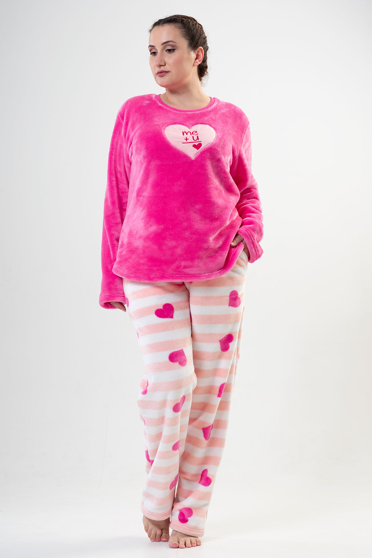 BAYAN SOFT XXL O YAKA UZUN KOL ETEGI OVAL CEPLI PIJAMA TAKIM