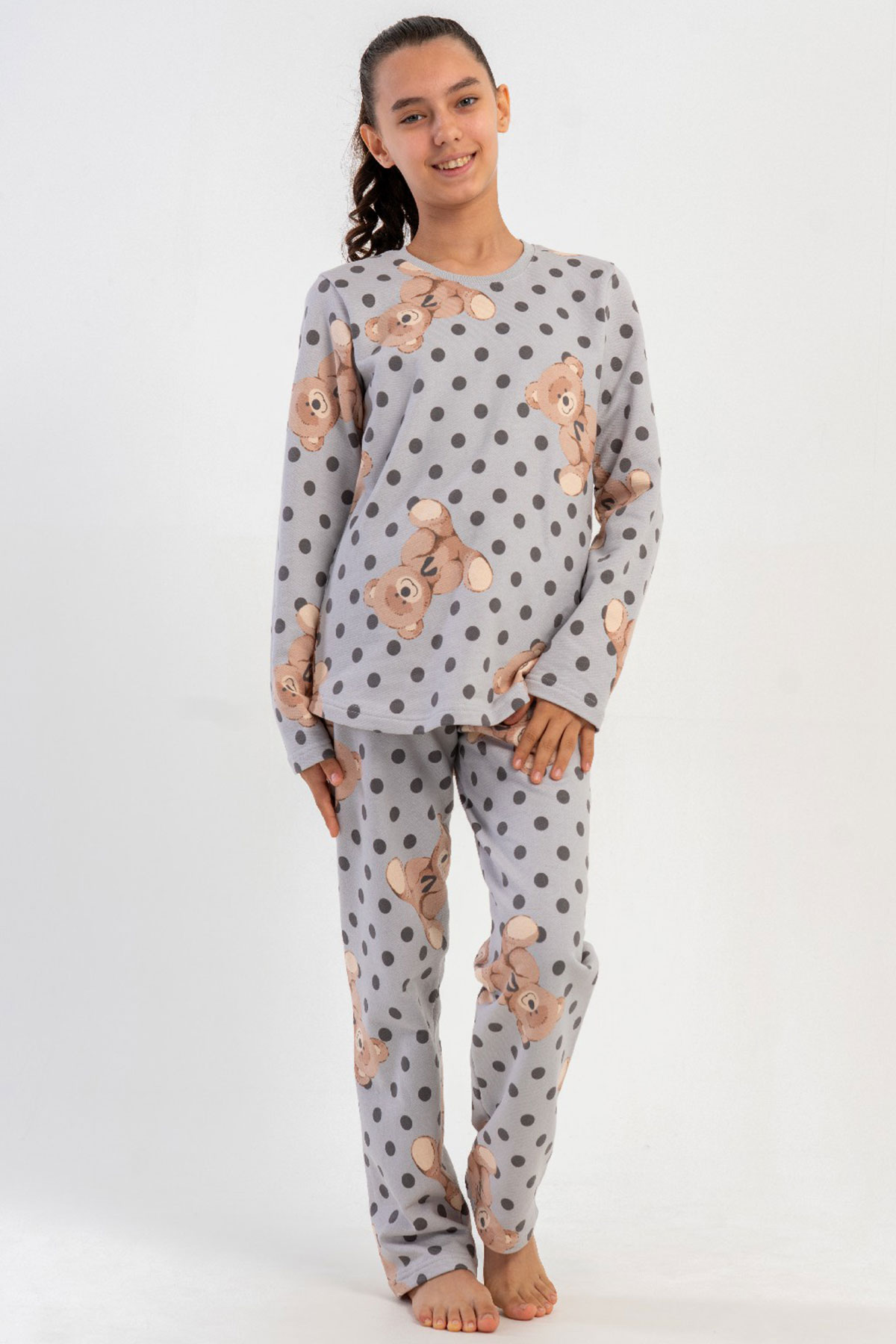 KIZ COCUK 2IPLIK O YAKA UZUN KOL ETEGI OVAL PIJAMA TAKIM(7-8/13-14)