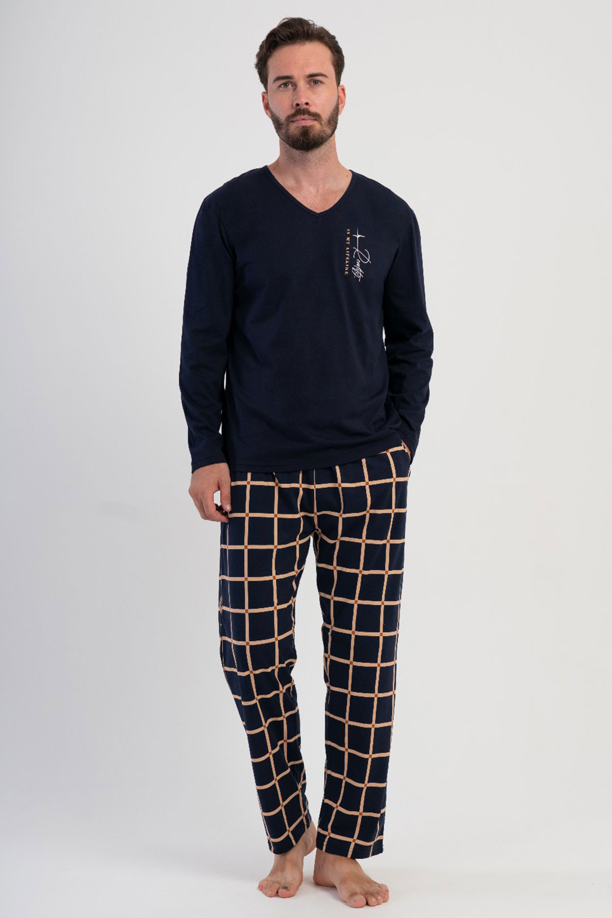 CEPLI ERKEK P.SUPREM XXL V YAKA UZUN KOL PIJAMA TAKIM